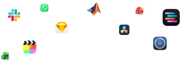 Verschiedene App Symbole sind angeordnet um den Text: Lass deine Pro Apps abheben